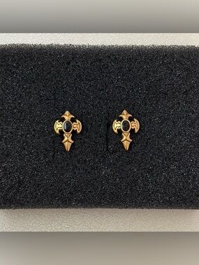 Gold and Black Cross Motif Stud Earrings - Women Jewelry Earrings